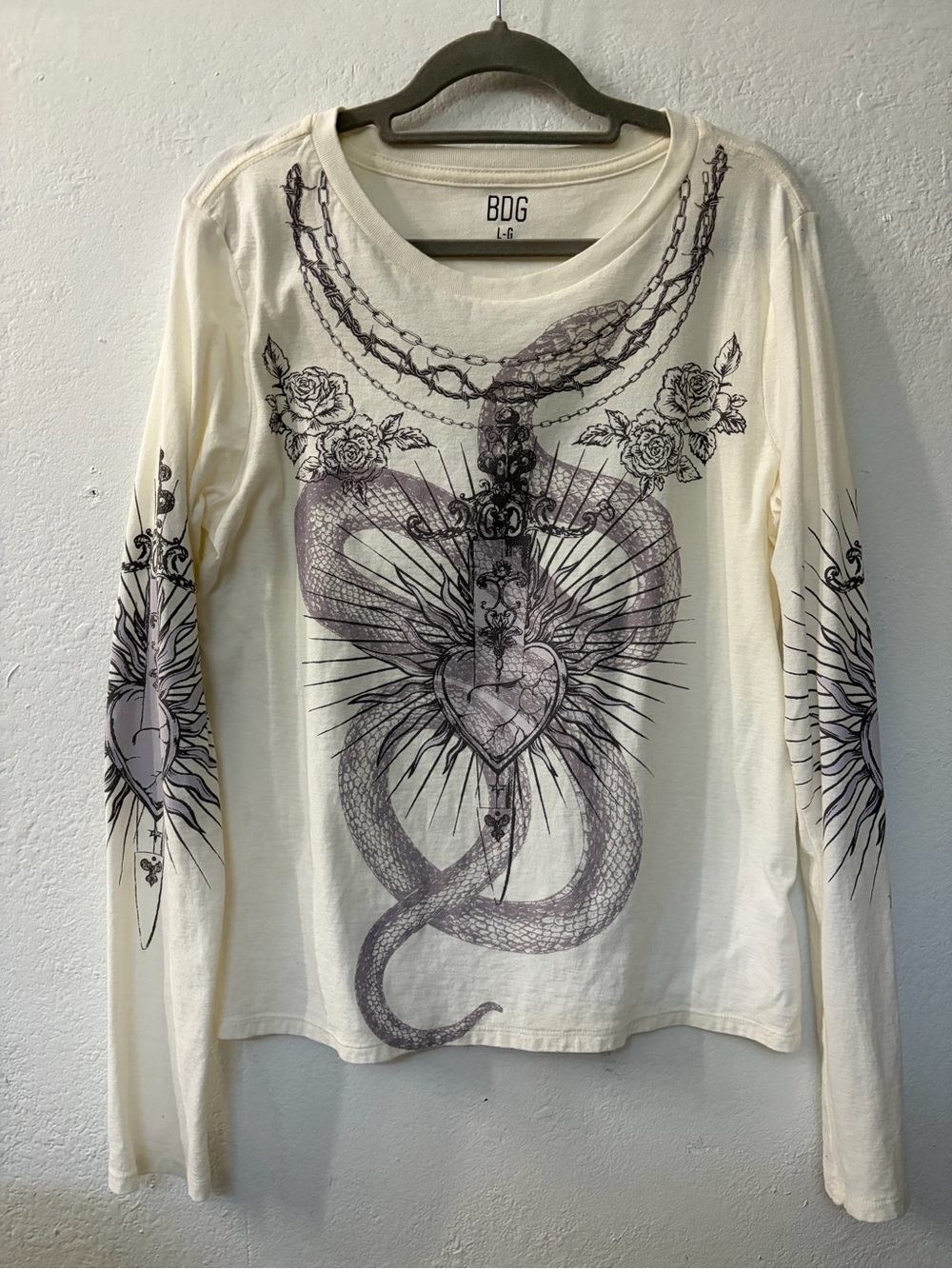 BDG Long Sleeve Tee with Purple Snake & Heart Print